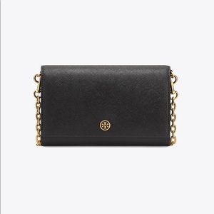 Tory Burch Robinson Black & Metallic Chain Wallet